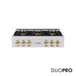 ZLINE Autograph Edition 36 in. Classic Gas Rangetop with 6 Burner DuoPro™ Cooktop in Stainless Steel and Polished Gold Accents, Open Box-Good Condition