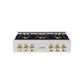 ZLINE Autograph Edition 36 in. Classic Gas Rangetop with 6 Burner DuoPro™ Cooktop in Stainless Steel and Polished Gold Accents (PCRTZ-36-G) front.