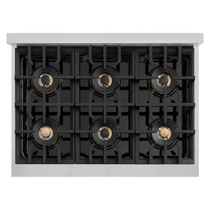 ZLINE Autograph Edition 36 in. Classic Gas Rangetop with 6 Burner DuoPro™ Cooktop in Stainless Steel and Polished Gold Accents, Open Box-Great Condition