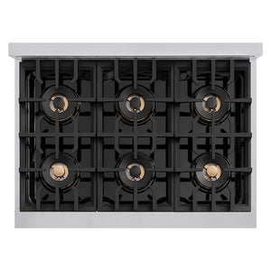 ZLINE Autograph Edition 36 in. Classic Gas Rangetop with 6 Burner DuoPro™ Cooktop in Stainless Steel and Polished Gold Accents, Open Box-Good Condition