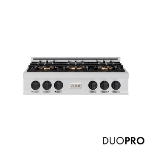 ZLINE Autograph Edition 36 in. Classic Gas Rangetop with 6 Burner DuoPro™ Cooktop in Stainless Steel and Matte Black Accents, Open Box-Great Condition main image.