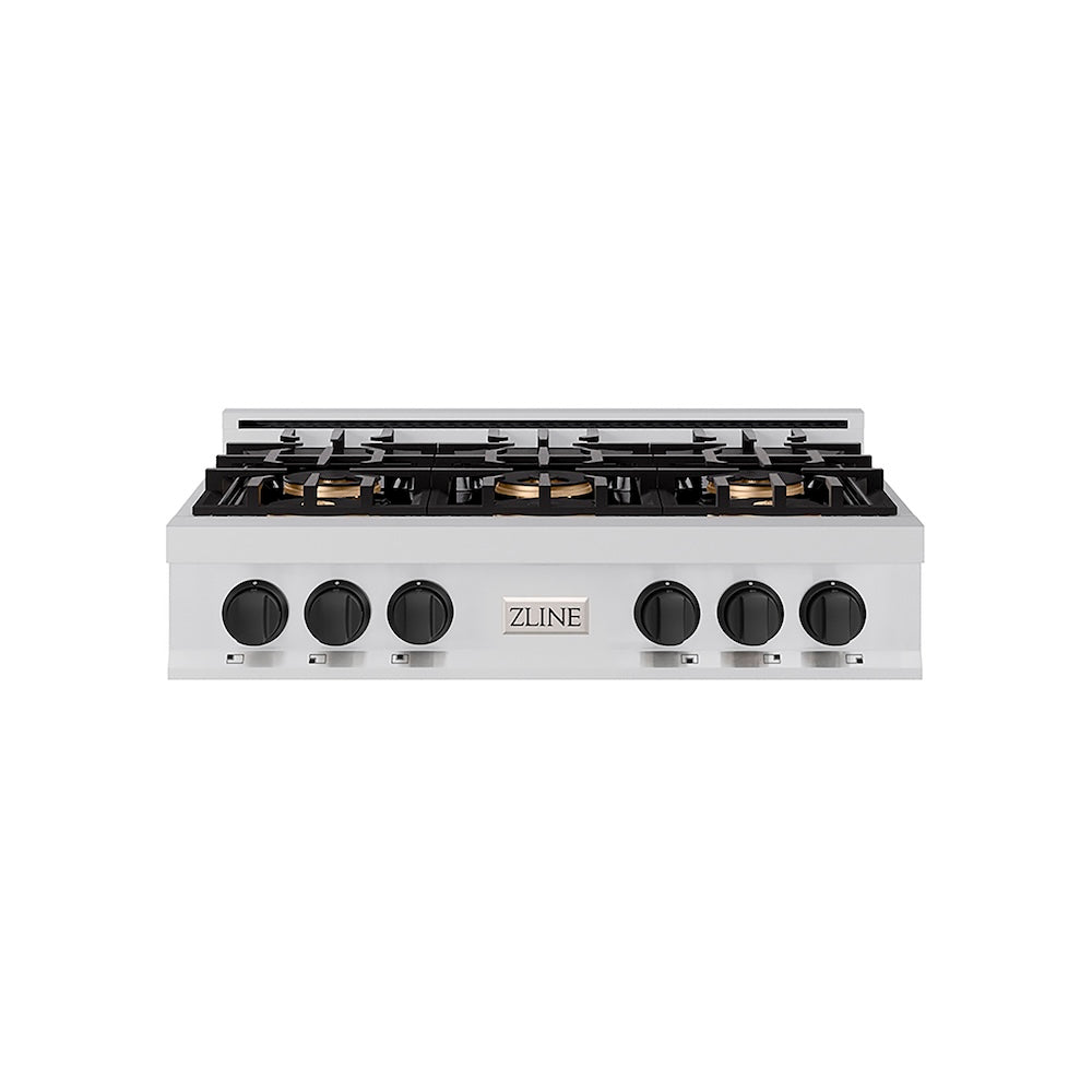 ZLINE Autograph Edition 36 in. Classic Gas Rangetop with 6 Burner DuoPro™ Cooktop in Stainless Steel and Matte Black Accents, Open Box-Good Condition