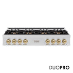 ZLINE Autograph Edition 48 in. Classic Gas Rangetop with 8 Burner DuoPro™ Cooktop in Stainless Steel and Champagne Bronze Accents (PCRTZ-48-CB) front, with DuoPro™ logo.
