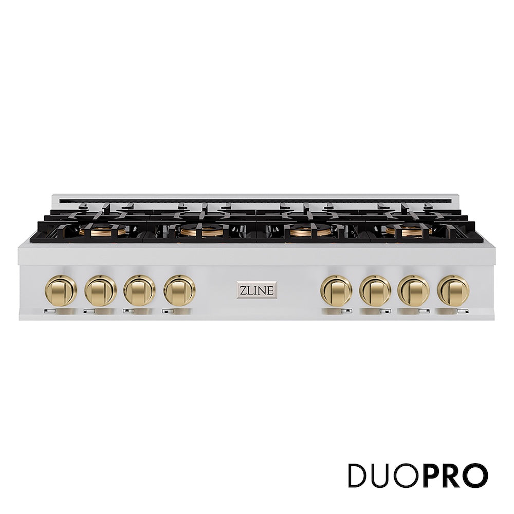 ZLINE Autograph Edition 48 in. Classic Gas Rangetop with 8 Burner DuoPro™ Cooktop in Stainless Steel and Champagne Bronze Accents, Open Box-Good Condition