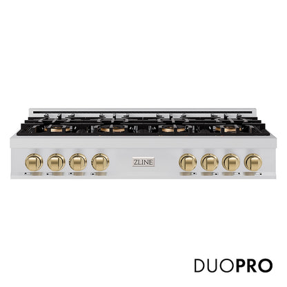 ZLINE Autograph Edition 48 in. Classic Gas Rangetop with 8 Burner DuoPro™ Cooktop in Stainless Steel and Champagne Bronze Accents, Open Box-Good Condition