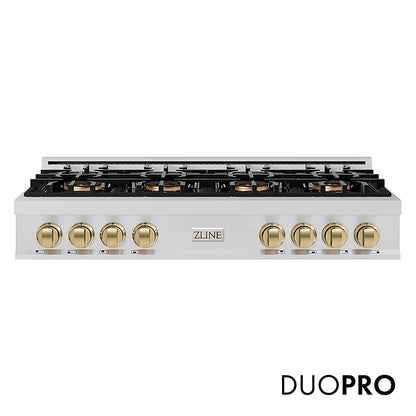 ZLINE Autograph Edition 48 in. Classic Gas Rangetop with 8 Burner DuoPro™ Cooktop in Stainless Steel and Champagne Bronze Accents, Open Box-Great Condition