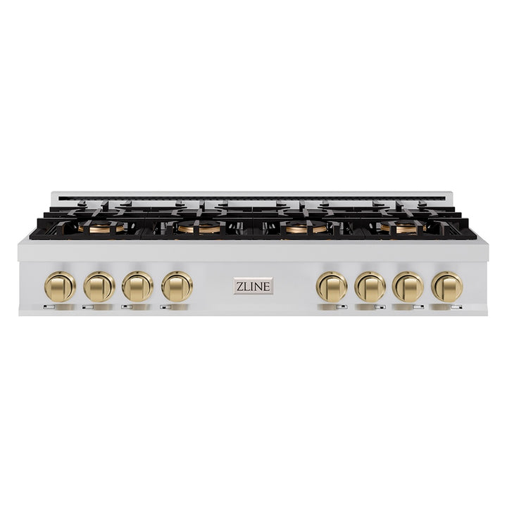 ZLINE Autograph Edition 48 in. Classic Gas Rangetop with 8 Burner DuoPro™ Cooktop in Stainless Steel and Champagne Bronze Accents (PCRTZ-48-CB)