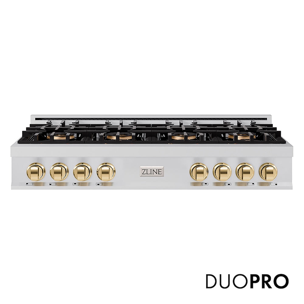 ZLINE Autograph Edition 48 in. Classic Gas Rangetop with 8 Burner DuoPro™ Cooktop in Stainless Steel and Polished Gold Accents, Open Box-Good Condition
