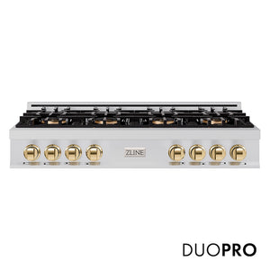 ZLINE Autograph Edition 48 in. Classic Gas Rangetop with 8 Burner DuoPro™ Cooktop in Stainless Steel and Polished Gold Accents, Open Box-Good Condition main image.