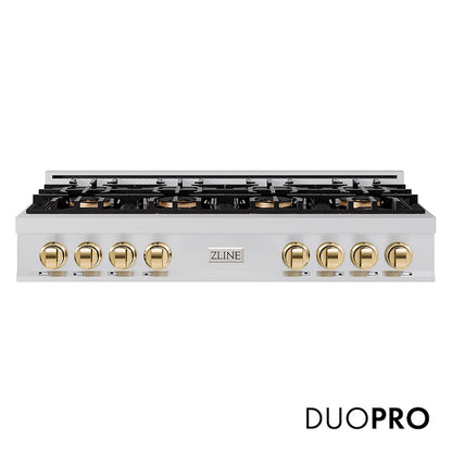 ZLINE Autograph Edition 48 in. Classic Gas Rangetop with 8 Burner DuoPro™ Cooktop in Stainless Steel and Polished Gold Accents, Open Box-Good Condition