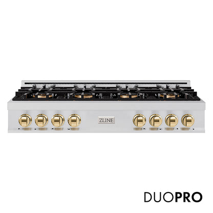 ZLINE Autograph Edition 48 in. Classic Gas Rangetop with 8 Burner DuoPro™ Cooktop in Stainless Steel and Polished Gold Accents, Open Box-Great Condition