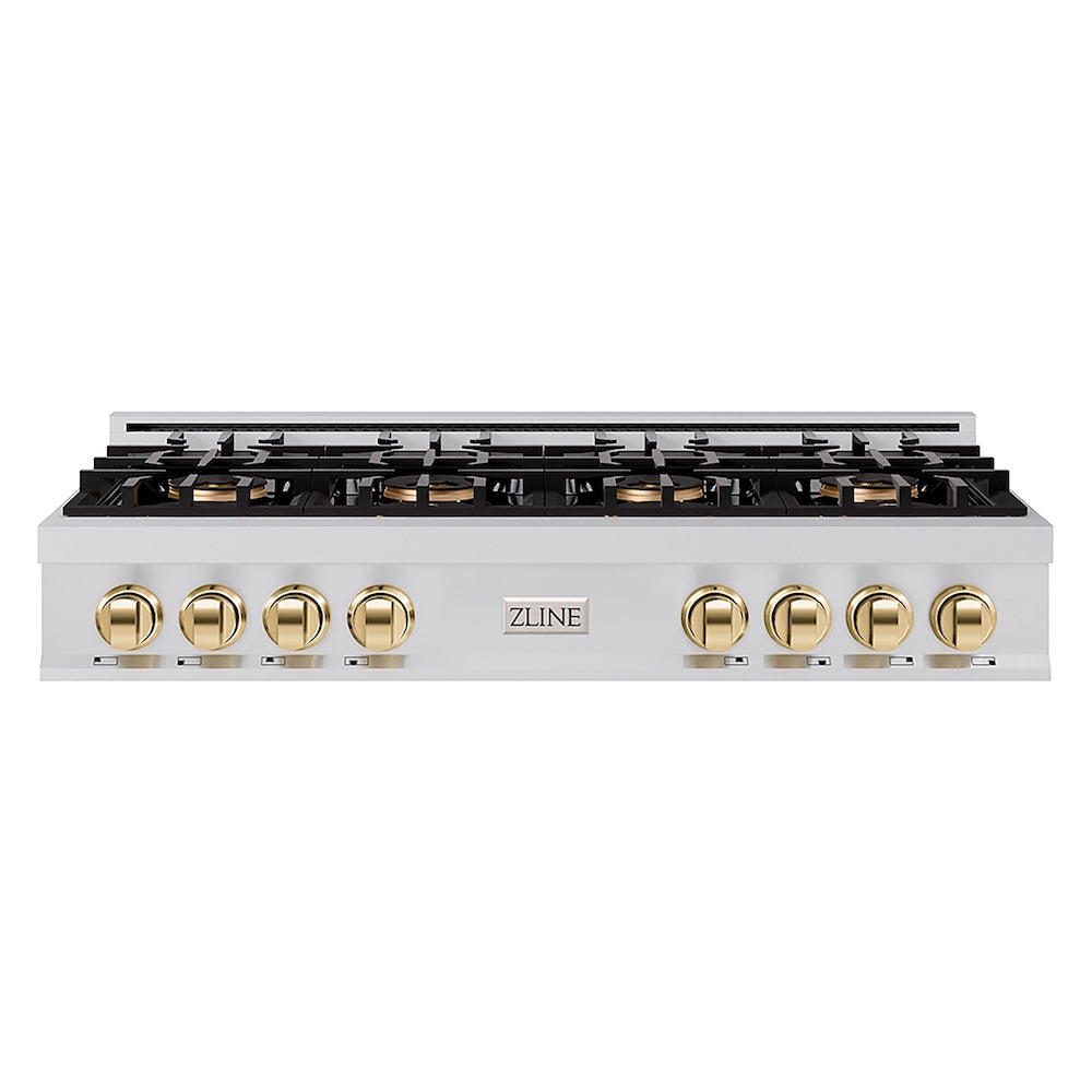 ZLINE Autograph Edition 48 in. Classic Gas Rangetop with 8 Burner DuoPro™ Cooktop in Stainless Steel and Polished Gold Accents, Open Box-Good Condition