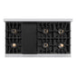 ZLINE Autograph Edition 48 in. Classic Gas Rangetop with 8 Burner DuoPro™ Cooktop in Stainless Steel and Polished Gold Accents (PCRTZ-48-G) top-down, above cooktop.