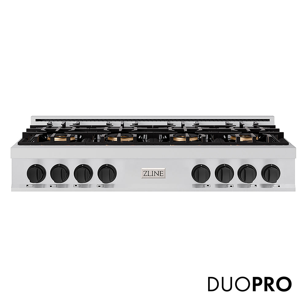 ZLINE Autograph Edition 48 in. Classic Gas Rangetop with 8 Burner DuoPro™ Cooktop in Stainless Steel and Matte Black Accents, Open Box-Great Condition main image.