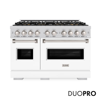 ZLINE 48 in. 6.7 cu. ft. Classic Gas Range with 8 Burner DuoPro™ Cooktop and Dual Ovens with White Matte Doors (PCGR-WM-48)