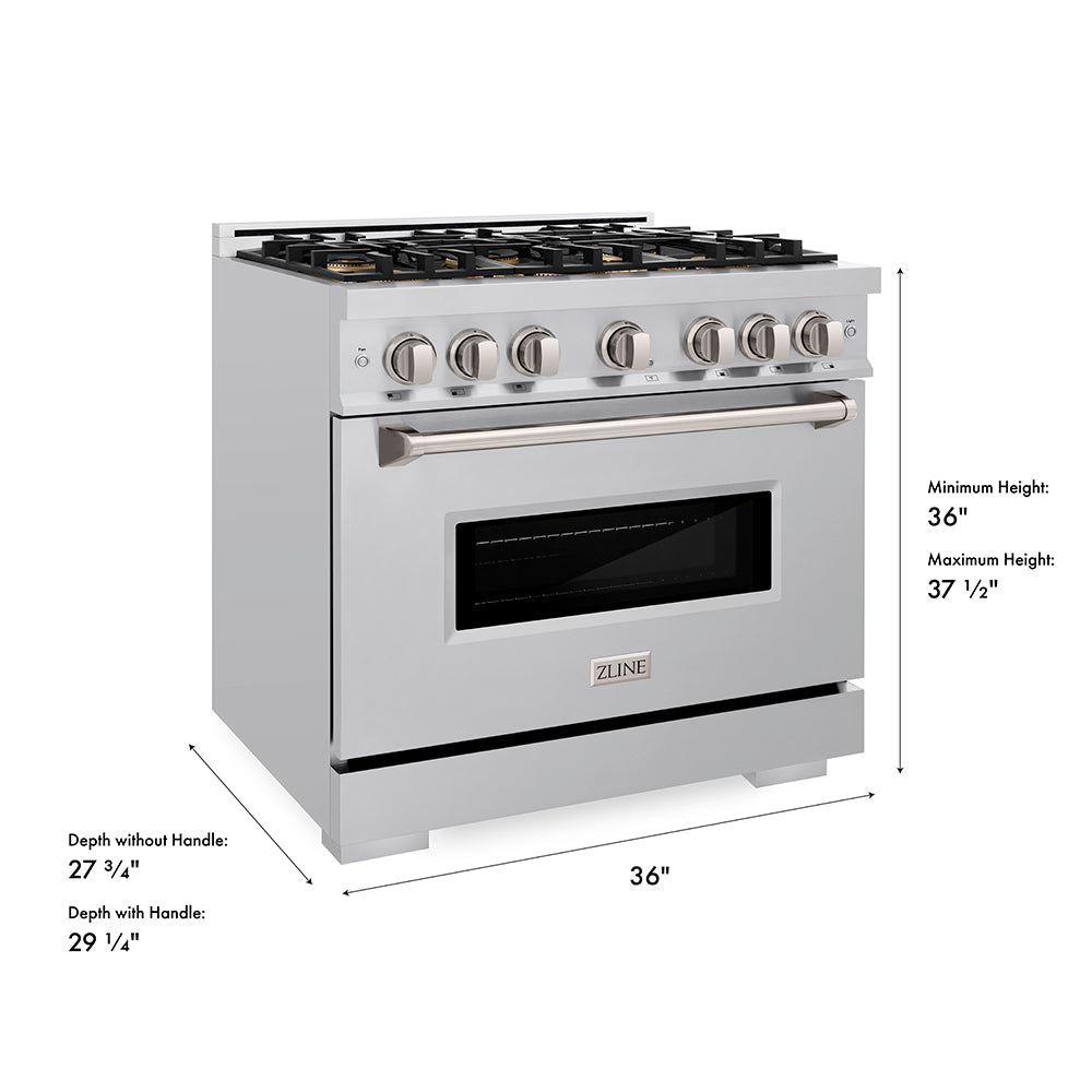 ZLINE 36 in. 5.2 cu. ft. Classic Gas Range with 6 Burner DuoPro™ Cooktop and Convection Gas Oven in Stainless Steel, Open Box-Great Condition