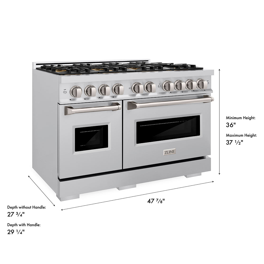 ZLINE 48 in. 6.7 cu. ft. Classic Gas Range with 8 Burner DuoPro™ Cooktop and Dual Ovens in Stainless Steel, Open Box-Great Condition
