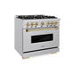 ZLINE Autograph Edition 36 in. 5.2 cu. ft. Classic Gas Range with 6 Burner DuoPro™ Cooktop and Convection Gas Oven in Stainless Steel and Champagne Bronze Accents, Open Box-Good Condition