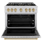 ZLINE Autograph Edition 36 in. 5.2 cu. ft. Classic Gas Range with 6 Burner DuoPro™ Cooktop and Convection Gas Oven in Stainless Steel and Champagne Bronze Accents, Open Box-Great Condition