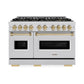 ZLINE Autograph Edition 48 in. 6.7 cu. ft. Classic Gas Range with 8 Burner DuoPro™ Cooktop and Dual Ovens in Stainless Steel and Champagne Bronze Accents, Open Box-Great Condition