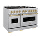 ZLINE Autograph Edition 48 in. 6.7 cu. ft. Classic Gas Range with 8 Burner DuoPro™ Cooktop and Dual Ovens in Stainless Steel and Champagne Bronze Accents, Open Box-Great Condition