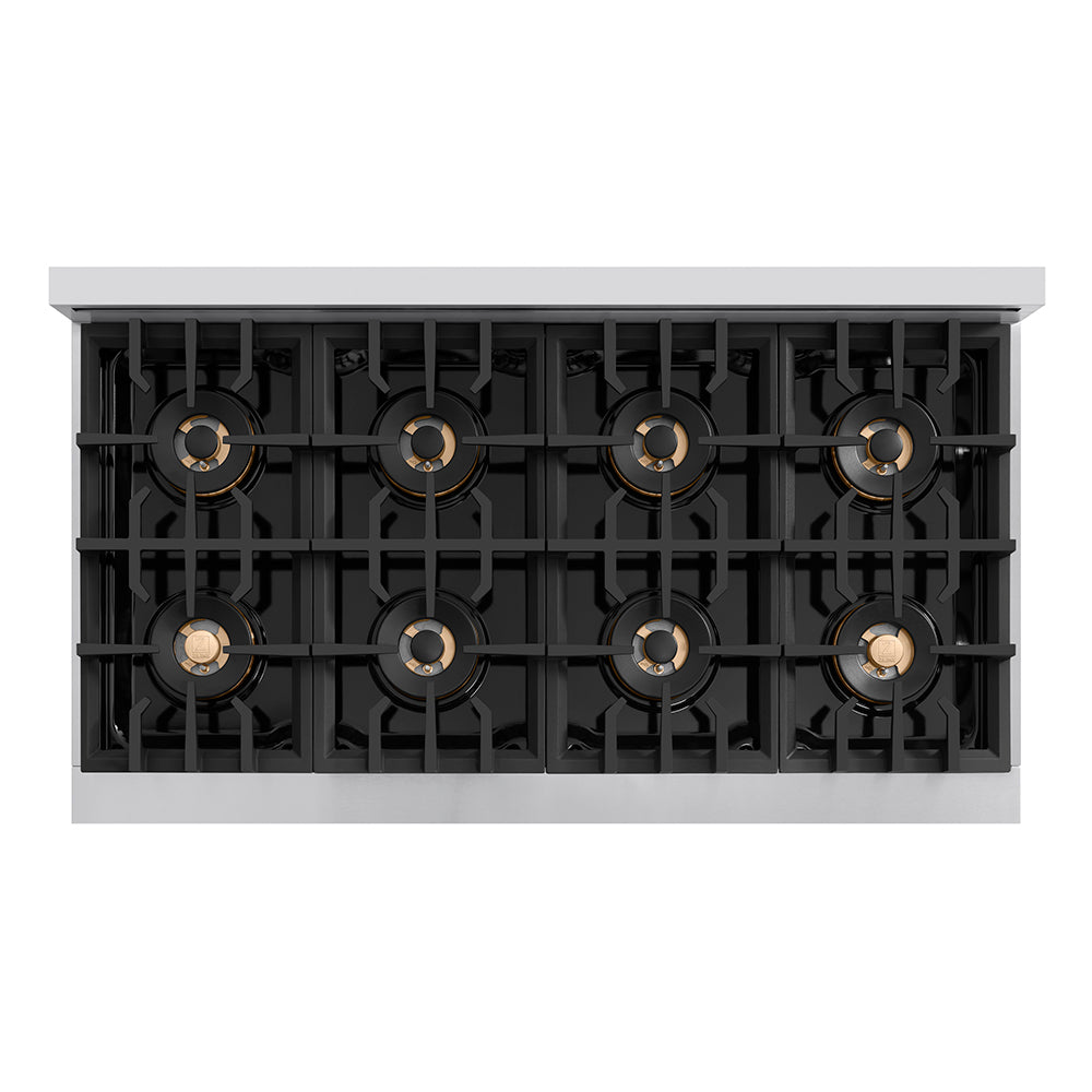 ZLINE Autograph Edition 48 in. 6.7 cu. ft. Classic Gas Range with 8 Burner DuoPro™ Cooktop and Dual Ovens in Stainless Steel and Champagne Bronze Accents, Open Box-Great Condition