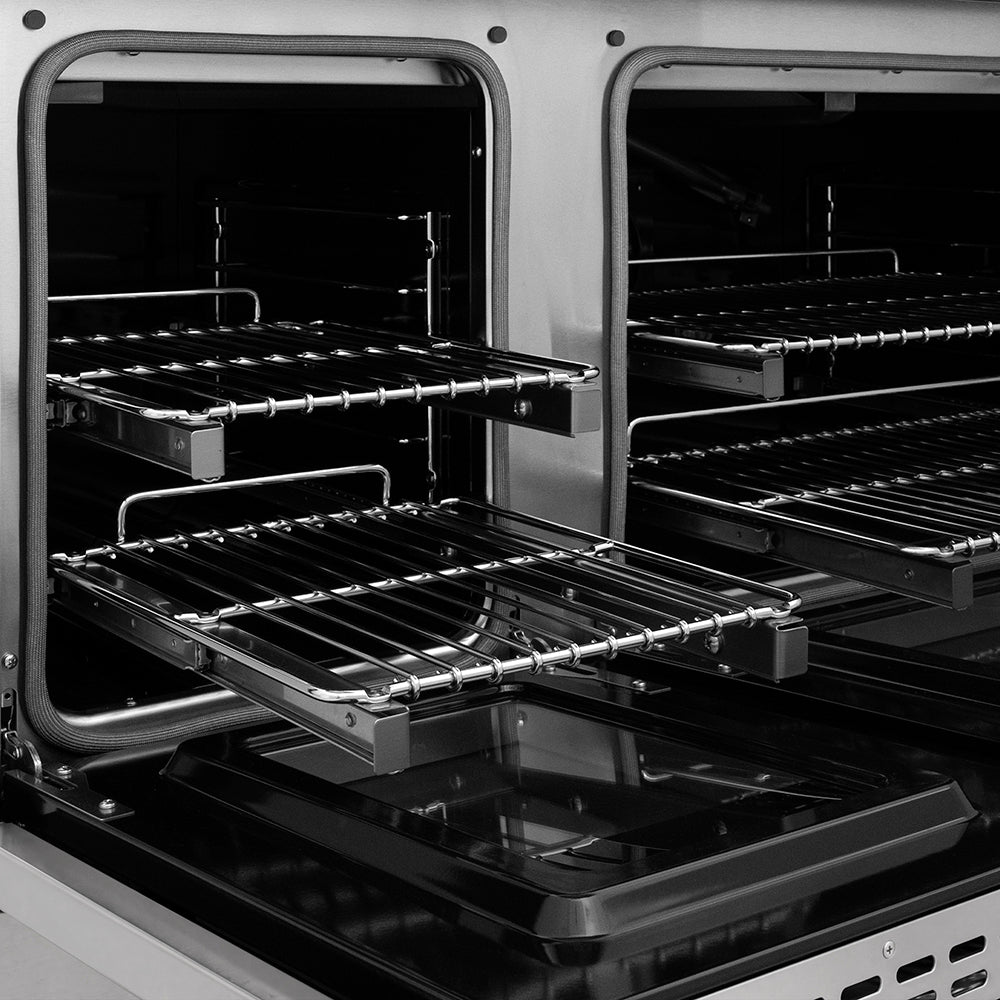 ZLINE Autograph Edition 48 in. 6.7 cu. ft. Classic Gas Range with 8 Burner DuoPro™ Cooktop and Dual Ovens in Stainless Steel and Champagne Bronze Accents, Open Box-Great Condition
