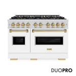 ZLINE Autograph Edition 48 in. 6.7 cu. ft. Classic Gas Range with 8 Burner DuoPro™ Cooktop and Dual Ovens with White Matte Doors and Champagne Bronze Accents, Open Box-Great Condition