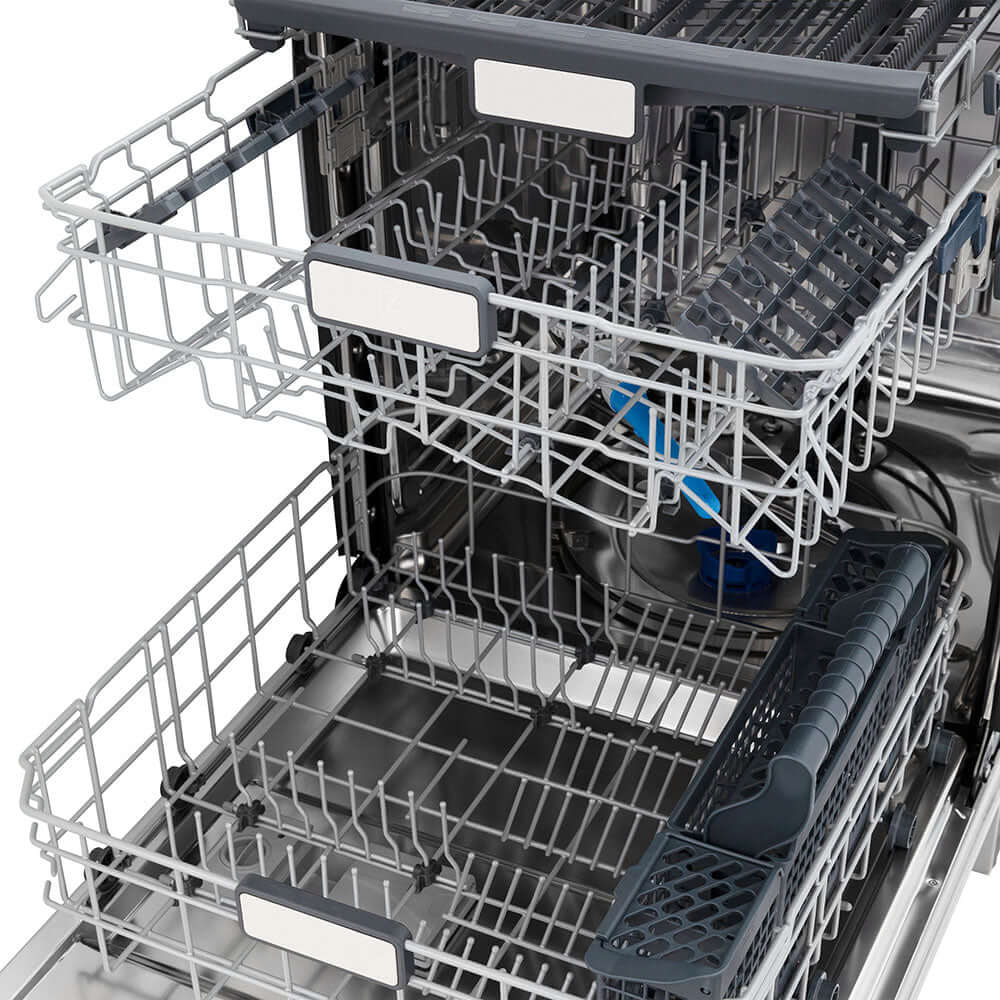  ZLINE 24 in. Monument Dishwasher with Blue Gloss Panel (DWMT-BG-24) features Adjustable racks provide flexibility for you to load large dishes up to 13 inches in height