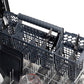 ZLINE 24 in. Monument Series 3rd Rack Top Touch Control Dishwasher in Blue Matte with Stainless Steel Tub, 45dBa (DWMT-24-BM) close-up, utensil holder on bottom dish rack.