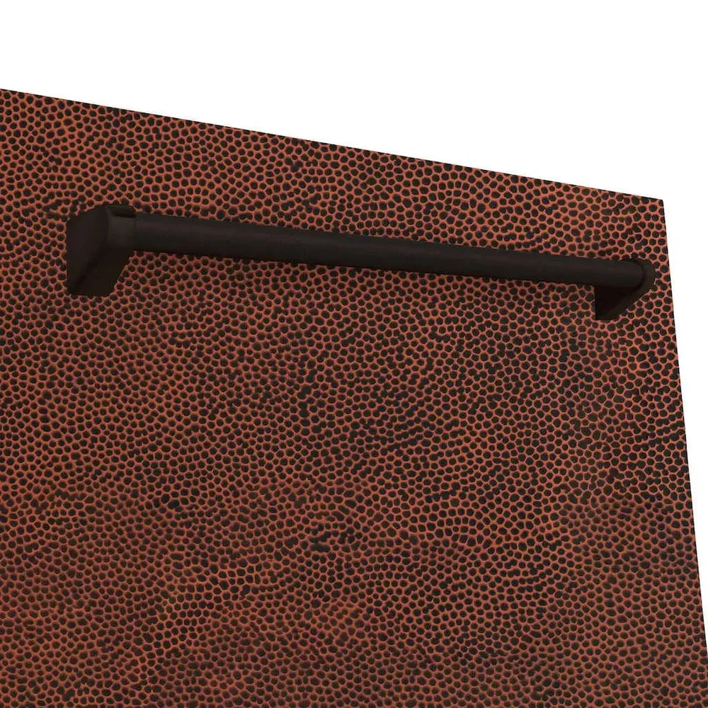 ZLINE 24 in. Monument Dishwasher with Hand Hammered Copper Door (DWMT-HH-24) Handle Close Up Detail