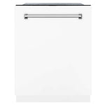 ZLINE 24 in. Monument Series 3rd Rack Top Touch Control Dishwasher in White Matte with Stainless Steel Tub, 45dBa (DWMT-WM-24) front, closed.