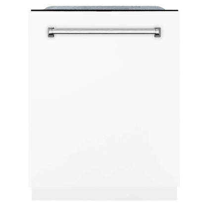 ZLINE 24 in. Monument Series 3rd Rack Top Touch Control Dishwasher in White Matte with Stainless Steel Tub, 45dBa (DWMT-WM-24) front, closed.