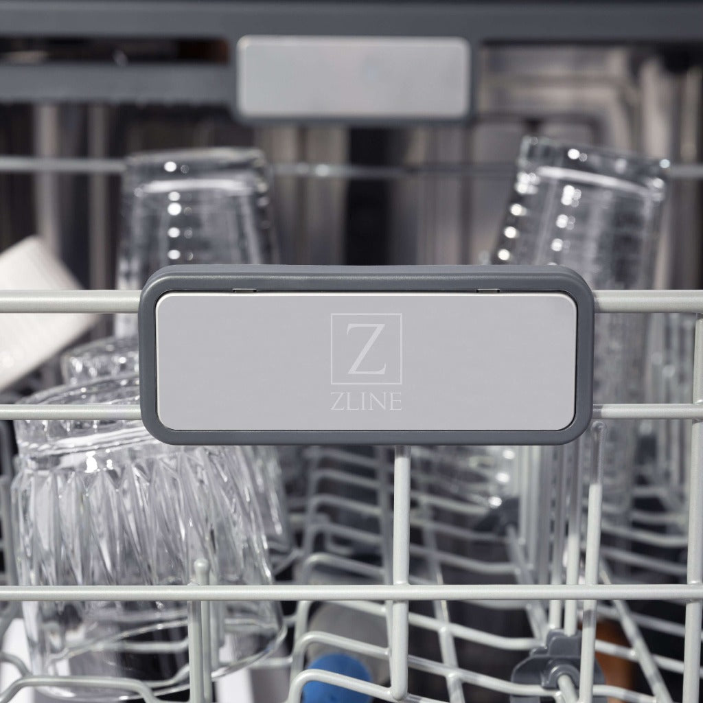  ZLINE 24 in. Monument Series Dishwasher with Red Gloss Door (DWMT-RG-24) Branded Dish Rack