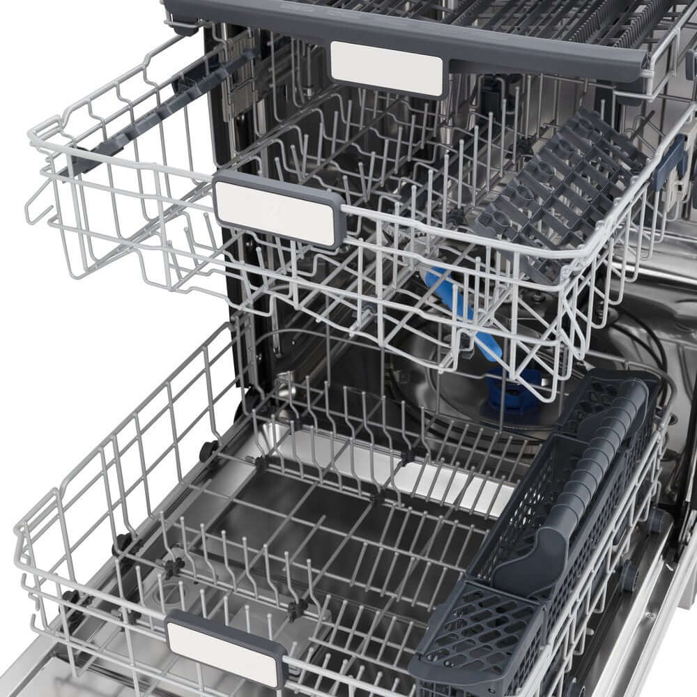ZLINE 24 in. Monument Series 3rd Rack Top Touch Control Dishwasher in White Matte with Stainless Steel Tub, 45dBa (DWMT-WM-24) adjustable dish racks.