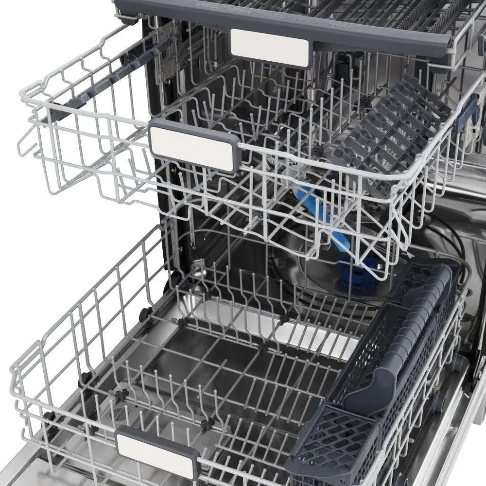 ZLINE 24 in. Monument Series 3rd Rack Top Touch Control Dishwasher in Red Gloss with Stainless Steel Tub, 45dBa (DWMT-RG-24) adjustable dish racks.