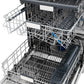 Open ZLINE Autograph Edition 24 in. Tallac Series 3rd Rack Top Control Built-In Tall Tub Dishwasher in White Matte with Matte Black Handle, 51dBa (DWVZ-WM-24-MB) with racks and compartments on a white background