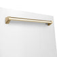 ZLINE Autograph Edition 24 in. Monument Series 3rd Rack Top Touch Control Tall Tub Dishwasher in White Matte with Polished Gold Handle, 45dBa (DWMTZ-WM-24-G) close-up, Polished Gold Autograph Edition handle on panel.