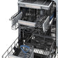 ZLINE 18 in. Tallac Series 3rd Rack Top Control Built-In Dishwasher in Custom Panel Ready with Stainless Steel Tub, 51dBa (DWV-18) close-up, adjustable dish racks and stainless steel tub.