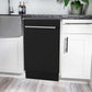 ZLINE 18 in. Tallac Series 3rd Rack Top Control Built-In Dishwasher in Black Matte with Stainless Steel Tub, 51dBa (DWV-BLM-18) built-in to white cabinets with granite countertops in a luxury kitchen.