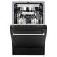 ZLINE 18 in. Tallac Series 3rd Rack Top Control Built-In Dishwasher in Black Matte with Stainless Steel Tub, 51dBa (DWV-BLM-18) front, half open.