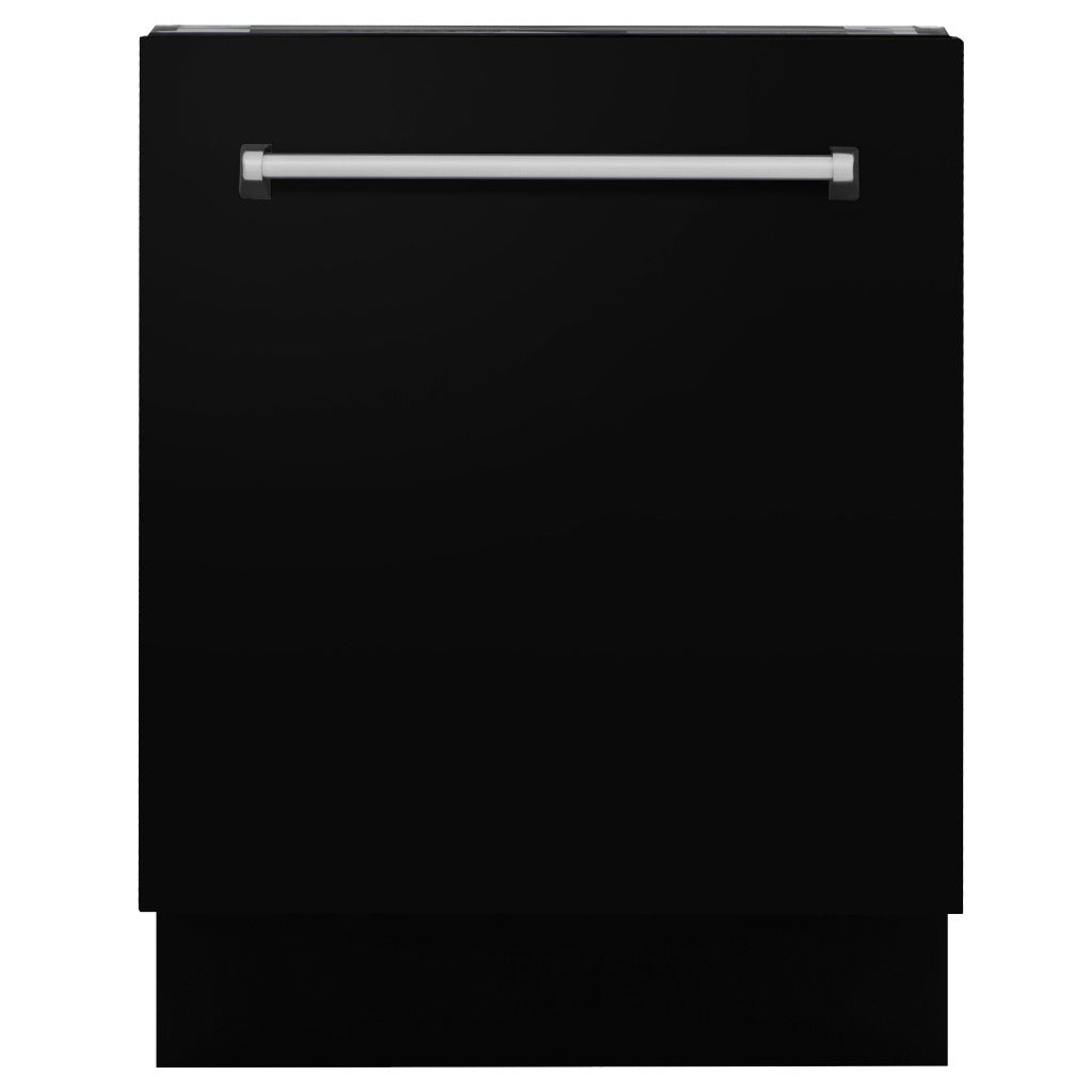 ZLINE 24 in. Tallac Series 3rd Rack Tall Tub Dishwasher in Black Matte with Stainless Steel Tub, 51dBa (DWV-BLM-24) front, closed.