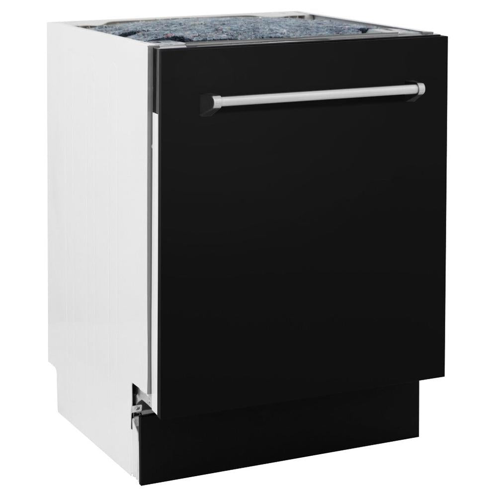 ZLINE 24 in. Tallac Series 3rd Rack Tall Tub Dishwasher in Black Matte with Stainless Steel Tub, 51dBa (DWV-BLM-24) side, closed.