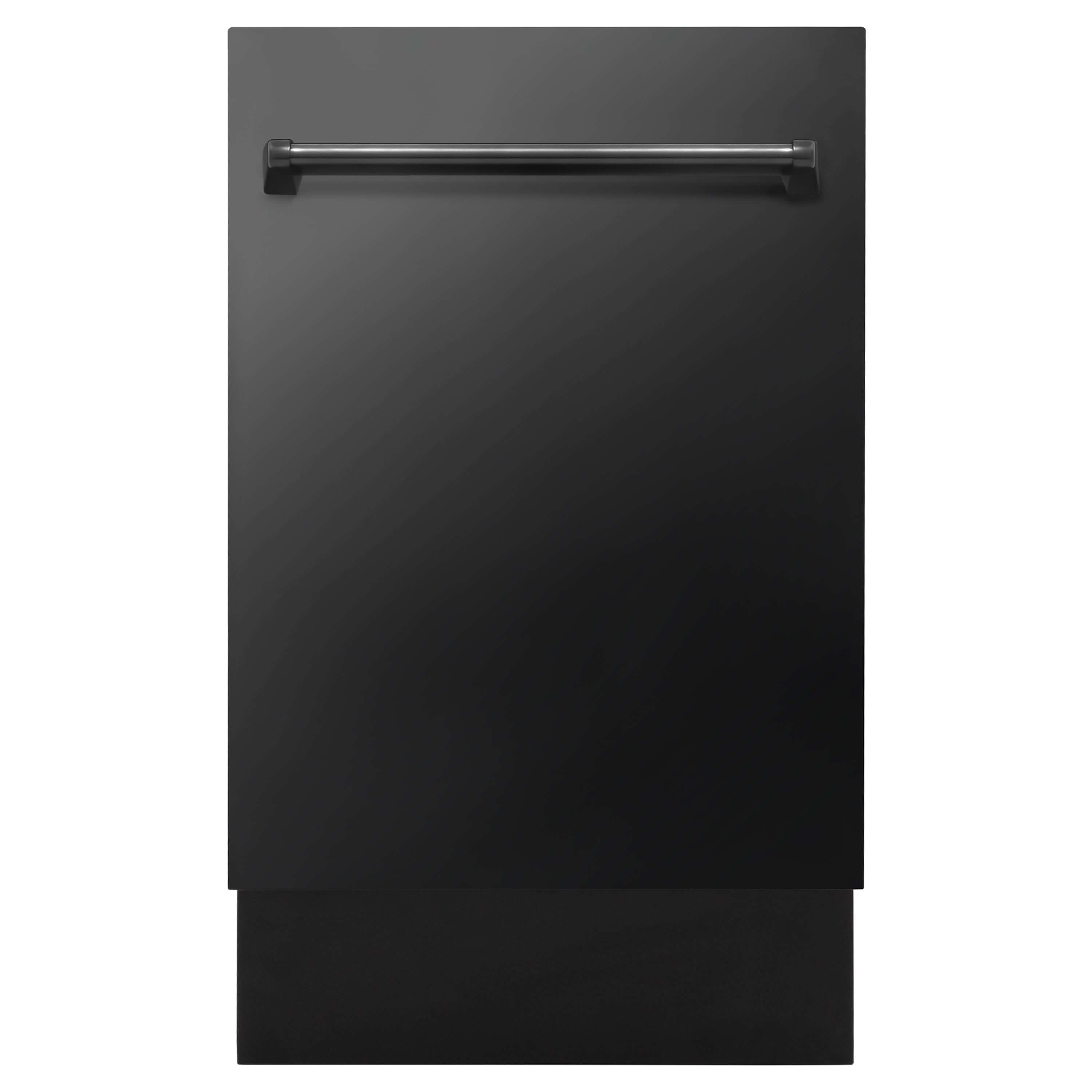 ZLINE 18 in. Tallac Series 3rd Rack Top Control Built-In Dishwasher in Black Stainless Steel with Stainless Steel Tub, 51dBa (DWV-BS-18) front, closed.