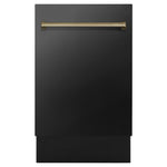 ZLINE Autograph Edition 18 in. Tallac Series 3rd Rack Top Control Built-In Dishwasher in Black Stainless Steel with Champagne Bronze Handle, 51dBa (DWVZ-BS-18-CB) 