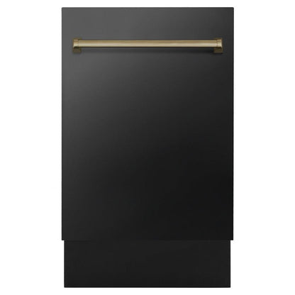 ZLINE Autograph Edition 18 in. Tallac Series 3rd Rack Top Control Built-In Dishwasher in Black Stainless Steel with Champagne Bronze Handle, 51dBa (DWVZ-BS-18-CB) 