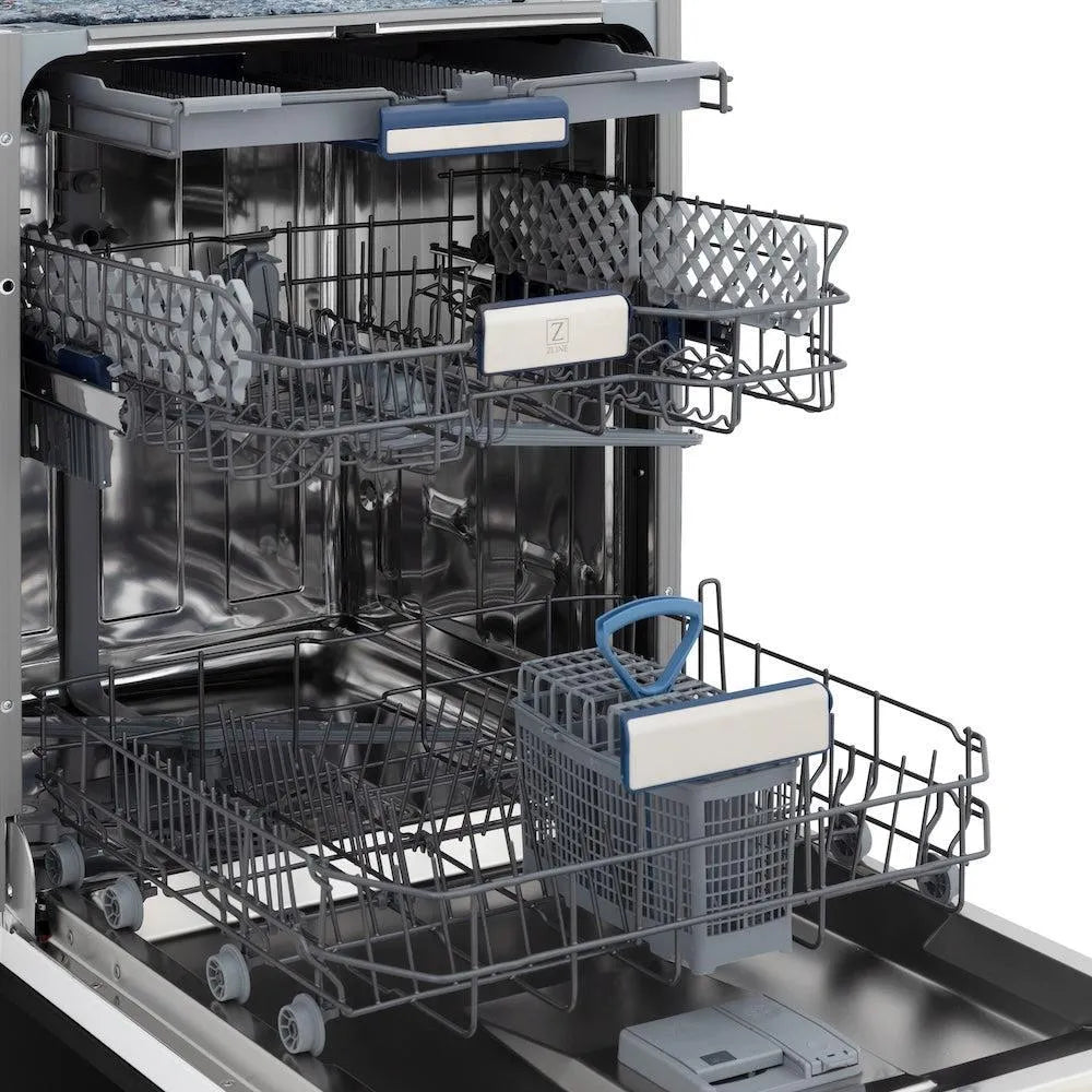 ZLINE Autograph Edition 24 in. Tallac Series 3rd Rack Top Control Built-In Tall Tub Dishwasher in Black Stainless Steel with Champagne Bronze Handle, 51dBa (DWVZ-BS-24-CB)