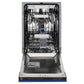 ZLINE 18 in. Tallac Series 3rd Rack Top Control Built-In Dishwasher in Blue Matte with Stainless Steel Tub, 51dBa (DWV-BM-18) front, open.