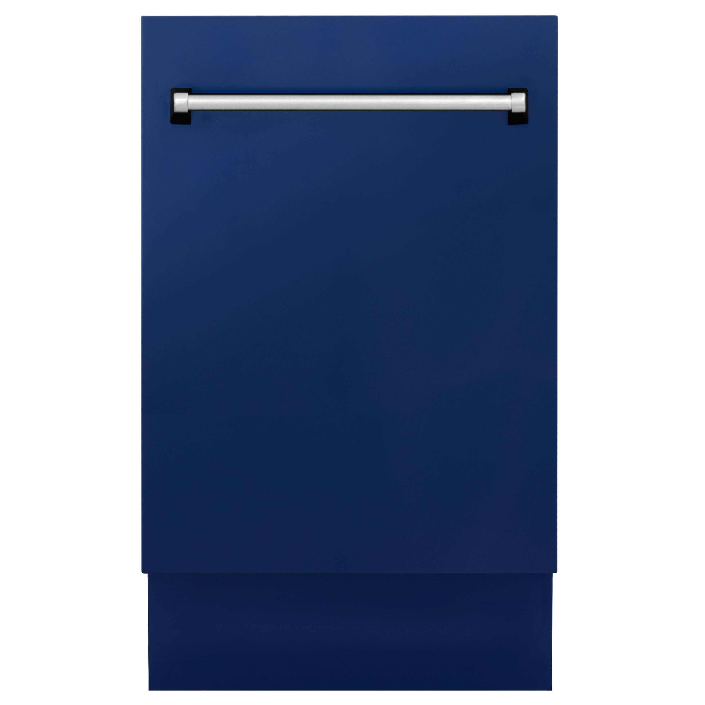 ZLINE 18 in. Tallac Series 3rd Rack Top Control Built-In Dishwasher in Blue Gloss with Stainless Steel Tub, 51dBa (DWV-BG-18) front, closed.