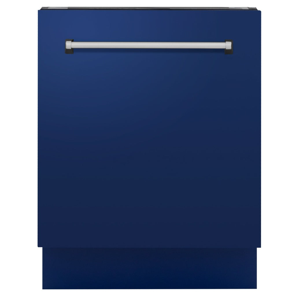 ZLINE 24 in. Tallac Series 3rd Rack Tall Tub Dishwasher in Blue Gloss with Stainless Steel Tub, 51dBa (DWV-BG-24) front, closed.